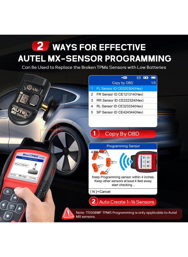 Autel MaxiTPMS TS508WF TPMS Programming Tool, 2024 Newest Upgrade of TS508/ TS501/ TS408, Activate/Relearn TPMS Sensors, Program MX Sensor, TPMS Diagnosis, Read/Clear TPMS Code, Free Lifetime Update