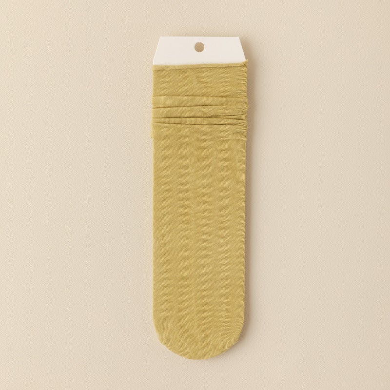 Pile socks womens spring and summer pure color cotton mid-calf ins tide stockings Japanese loafers Brown Stockings spring and autumn Goose yellow