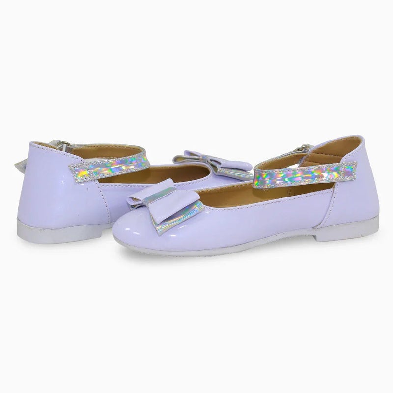 BELLINO Girls Leather Ballerina – Shiny White with Bow - Image 2