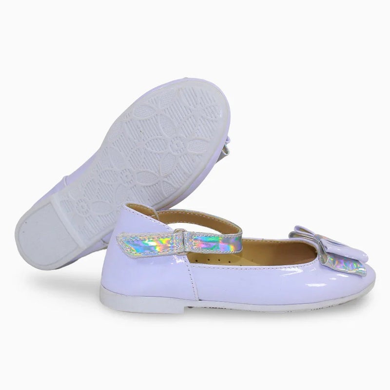 BELLINO Girls Leather Ballerina – Shiny White with Bow - Image 3