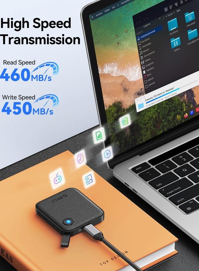 ORICO Portable SSD 256 GB with 2 in 1 USB C Cable, External Solid State Drives, Up to 460MB/s, Status Indicator, Reliable Storage for USB-C Smartphone, Tablet, PC - B5PLUS - Image 3