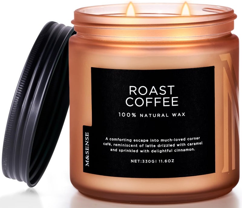 M&SENSE Coffee Candles Scented Strong, 2 Wick Jar Candle 11.6oz, 70 Hours Burning Time, Organic Natural Soy Wax Candle for Bedroom Kitchen Home Decor, Housewarming Gift for Men and Women - Image 1