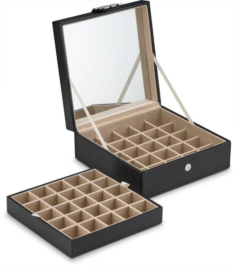 Glenor Co Earring Organizer - Classic 50 Section Jewelry Box/Case/Holder for Earrings, Rings, Necklaces, Jewelry, Cufflinks or Collections -2 Layer Small Compartments with Large Mirror - Black - Image 5