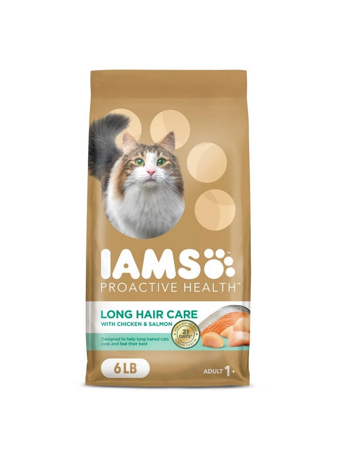IAMS Proactive Health Long Hair Care Adult Dry Cat Food with Real Chicken & Salmon, 6 lb. Bag - Image 1