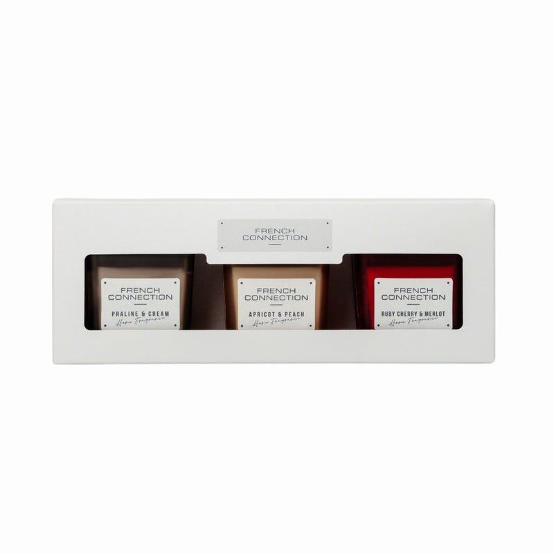 French Connection طقم هدايا شموع في جرة معطرة من 3 - 50 جرام لكل واحدة، شمع زبدة الشيا | وقت الاحتراق - 25 ساعة | مجموعة مربعة | مثالي للهدايا، ديكور المنزل، الحفلات وعطر الغرف | مثالي لديكور غرفة المعيشة والمكتب - Image 3