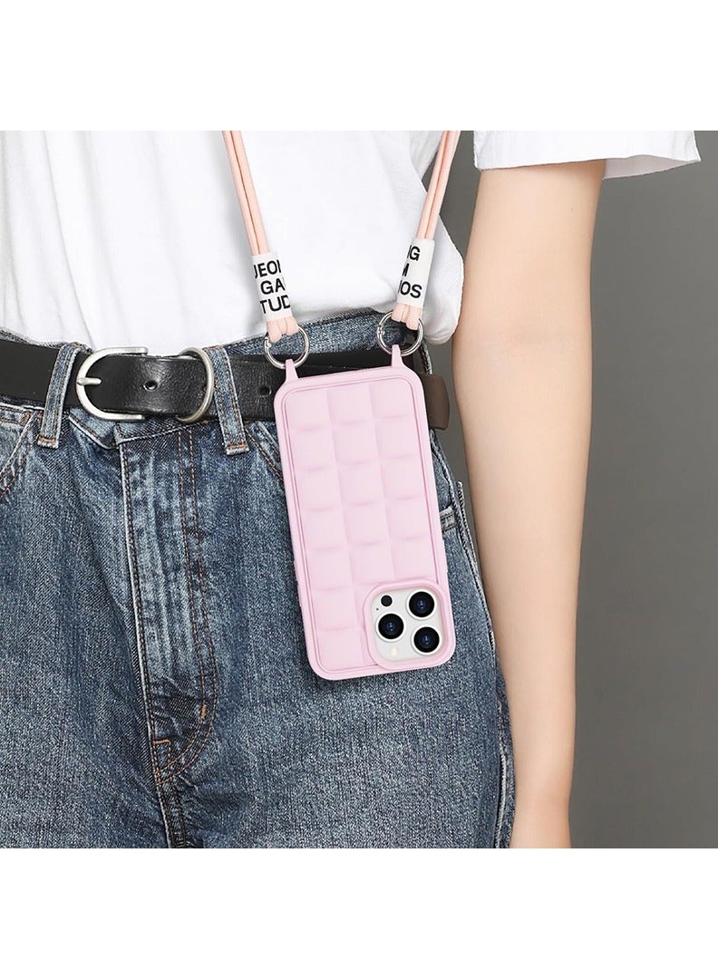 Theodor Crossbody Cute Lanyard Strap Case For iPhone 15 Pro Max Necklace Cord Candy Silicone Soft Cover Pink  - Image 2