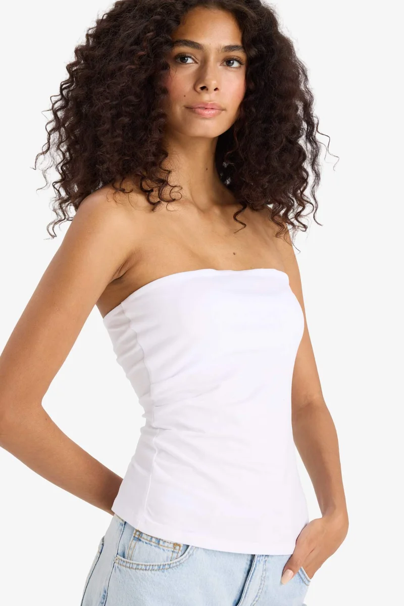 DeFacto Slim Fit Strapless White Blouse
