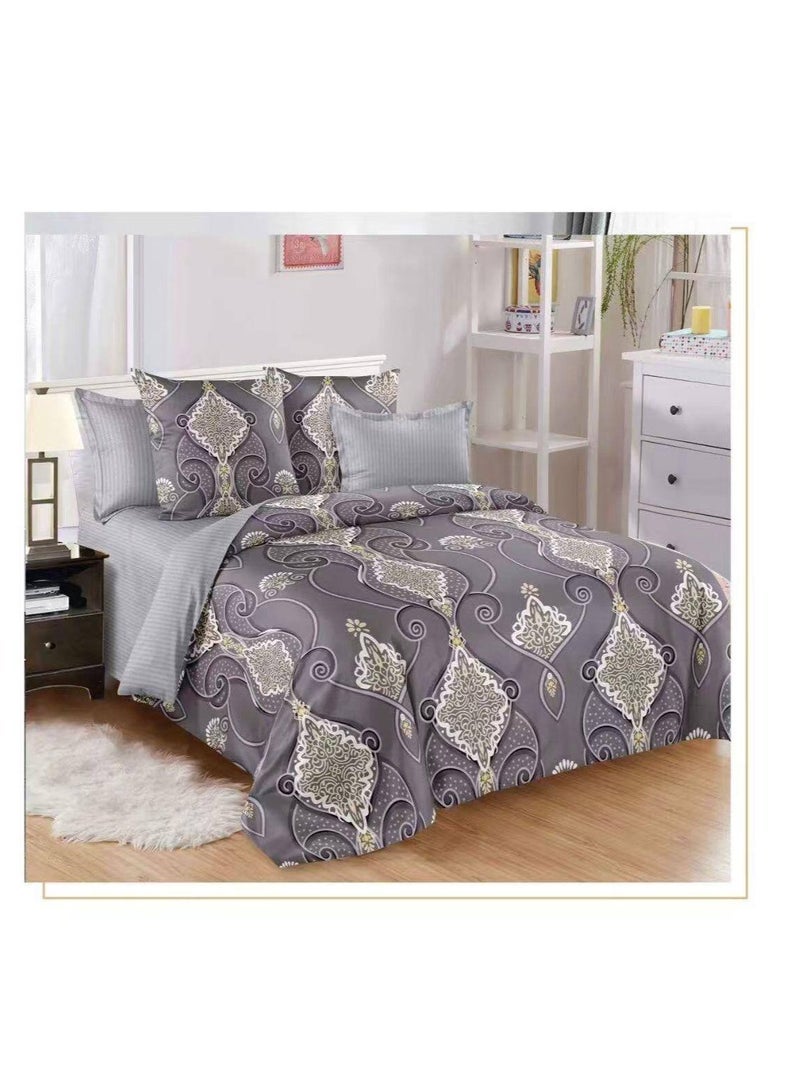 بيج كينج ناعم ومسامي 6 قطع طقم مفروشات لحاف غطاء لحاف مخطط مع ملاءة سرير مجهزة 220 * 240 سم