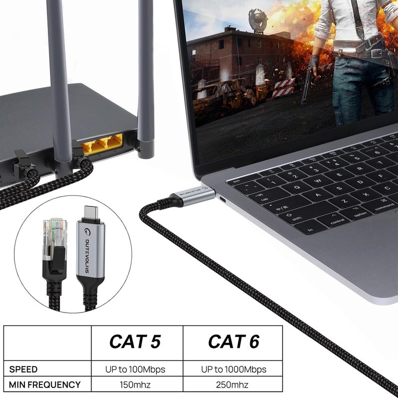 دوتفولنس كابل USB C إلى إيثرنت 3.3 قدم، كابل من النوع C إلى RJ45 من النايلون، متصل مباشرة بقدرة جيجابت، متوافق، لـ MacBook Pro، iPad Pro، الهواتف الذكية، أجهزة الكمبيوتر المحمولة، أجهزة الكمبيوتر الشخصية - Image 5