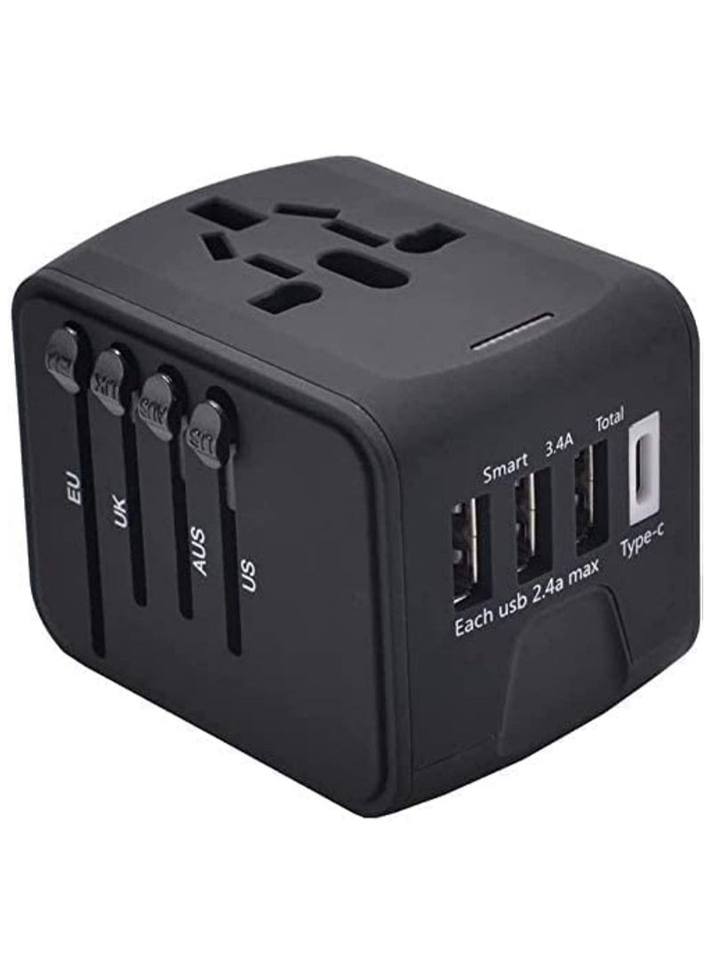 ELTRAZONE Universal International Travel Power Adapter with 3 USB + 1 Type C Charging Ports, European Adapter, Worldwide AC Outlet Plugs Adapters for Europe, UK, US, AU  - Image 1