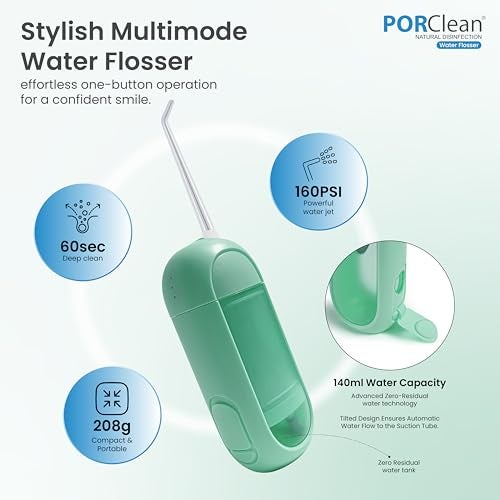 PORClean WASH 330 Water Flosser for Teeth | Cordless Oral Irrigator & Dental Flosser | 160 PSI, 3 Modes, 5 Tips | USB C Rechargeable, Travel Friendly, Waterproof | Electric Flosser for Teeth Cleaning - Image 5