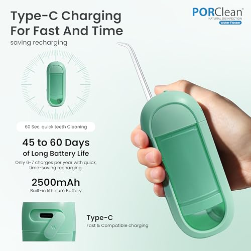 PORClean WASH 330 Water Flosser for Teeth | Cordless Oral Irrigator & Dental Flosser | 160 PSI, 3 Modes, 5 Tips | USB C Rechargeable, Travel Friendly, Waterproof | Electric Flosser for Teeth Cleaning - Image 3