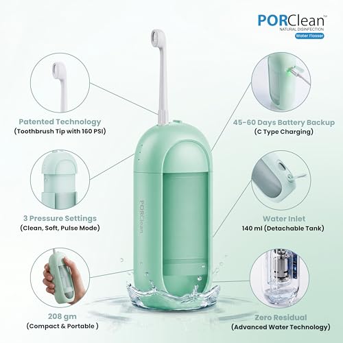 PORClean WASH 330 Water Flosser for Teeth | Cordless Oral Irrigator & Dental Flosser | 160 PSI, 3 Modes, 5 Tips | USB C Rechargeable, Travel Friendly, Waterproof | Electric Flosser for Teeth Cleaning - Image 2