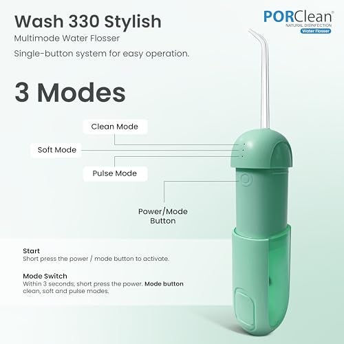 PORClean WASH 330 Water Flosser for Teeth | Cordless Oral Irrigator & Dental Flosser | 160 PSI, 3 Modes, 5 Tips | USB C Rechargeable, Travel Friendly, Waterproof | Electric Flosser for Teeth Cleaning - Image 4
