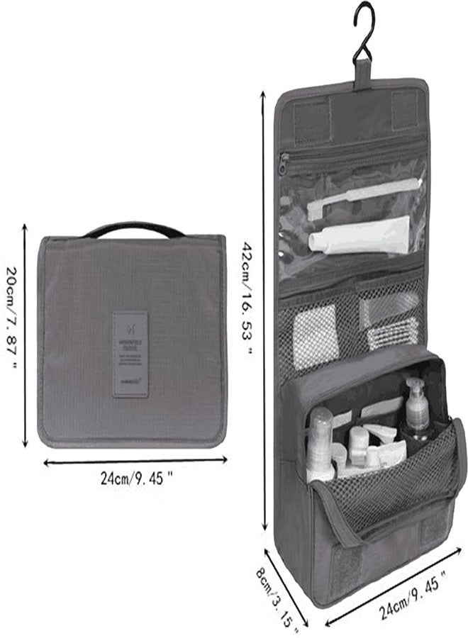 MYZON Hanging Travel Toiletry Cosmetic Make up Organizer Bag for Women and Girls Waterproof Grey - Image 3