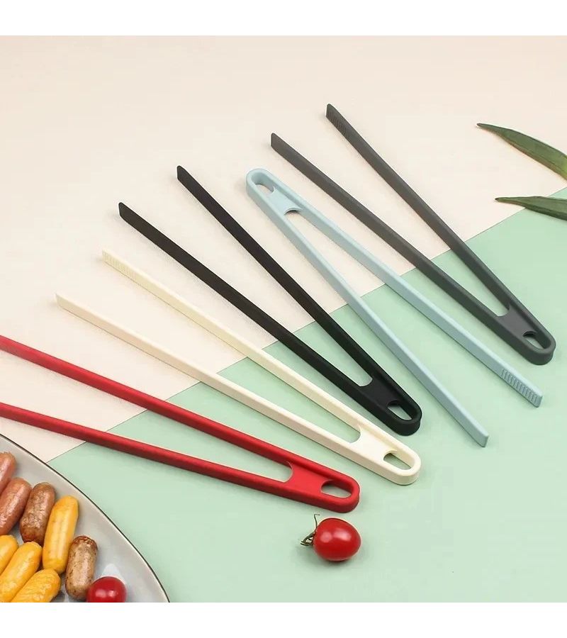2pcs Red Black Silicone Salad Tongs Heat Resistant Kitchen Utensils BBQ - Image 2