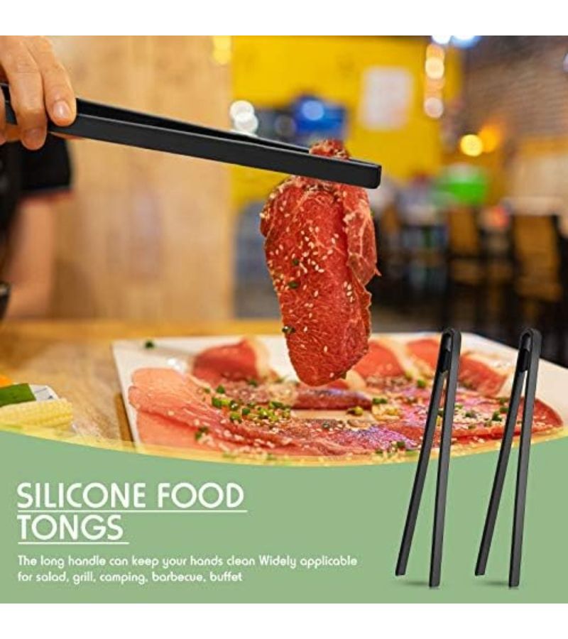 2pcs Red Black Silicone Salad Tongs Heat Resistant Kitchen Utensils BBQ - Image 4