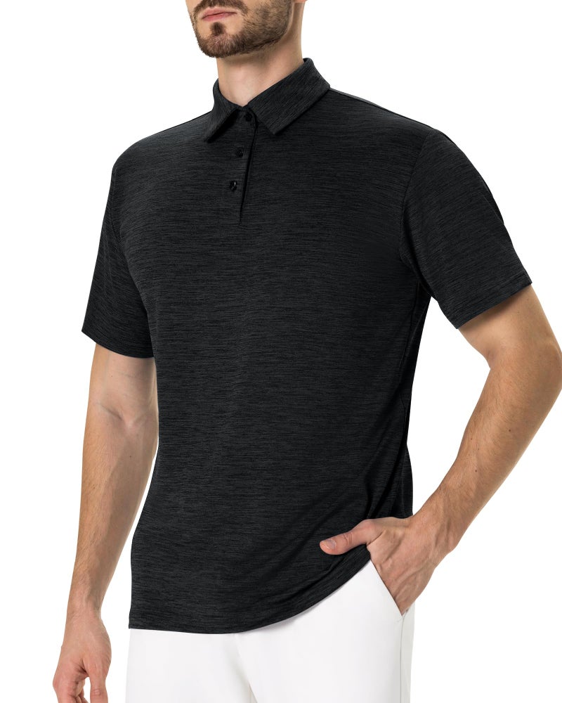 BOOJO Polo Shirts for Men - Quick Dry Moisture Wicking Black Short Sleeve Performance Golf T Shirts for Casual Work Athletic