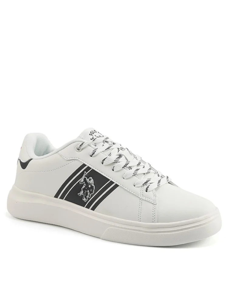 U.S. Polo Assn. Men's White Sneakers with Bold Side Logo – Sporty Striped Design for Effortless Everyday Styling
