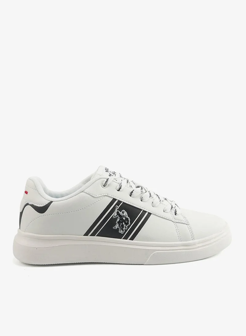 U.S. Polo Assn. Men's White Sneakers with Bold Side Logo Shoes - Sporty Striped Design Shoes for Effortless Everyday Styling