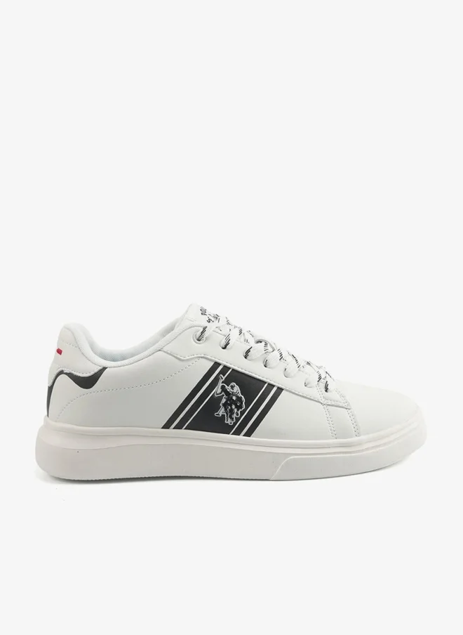 U.S. Polo Assn. Men's White Sneakers with Bold Side Logo Shoes - Sporty Striped Design Shoes for Effortless Everyday Styling