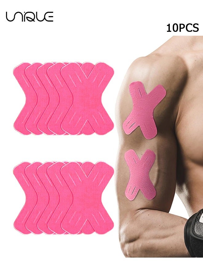 Unique 10 PCS Kinesiology Tape, Muscle Support Elastic Athletic Sports Tape Therapy Recovery Adhesive X Type for Knees, Joint, Shoulder Pain Relief (Pink) 