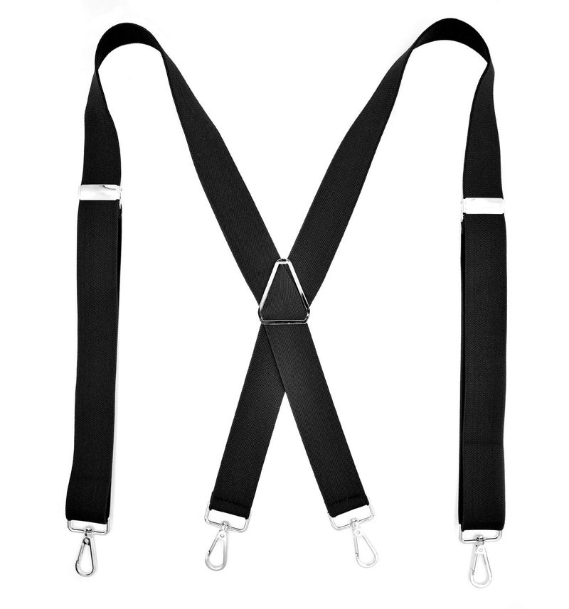 Levao Mens Suspender Heavy Duty X-Back 1.4 Inch Solid Color Adjustable Braces with 4 Snap Hooks Triangle Black - Image 1