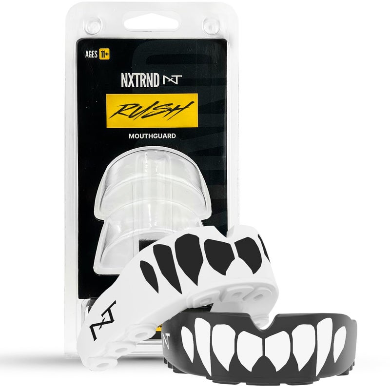NXT NXTRND 2 Pack Nxtrnd Rush Dual Layer Mouthguard, Custom Fit Sports Mouthpiece for Football, Boxing, MMA, Basketball, Hockey, Lacrosse, Youth & Adult (Black & White Fangs) - Image 1