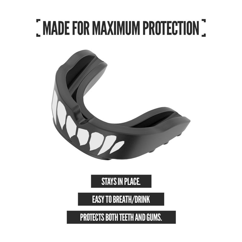 NXT NXTRND 2 Pack Nxtrnd Rush Dual Layer Mouthguard, Custom Fit Sports Mouthpiece for Football, Boxing, MMA, Basketball, Hockey, Lacrosse, Youth & Adult (Black & White Fangs) - Image 2