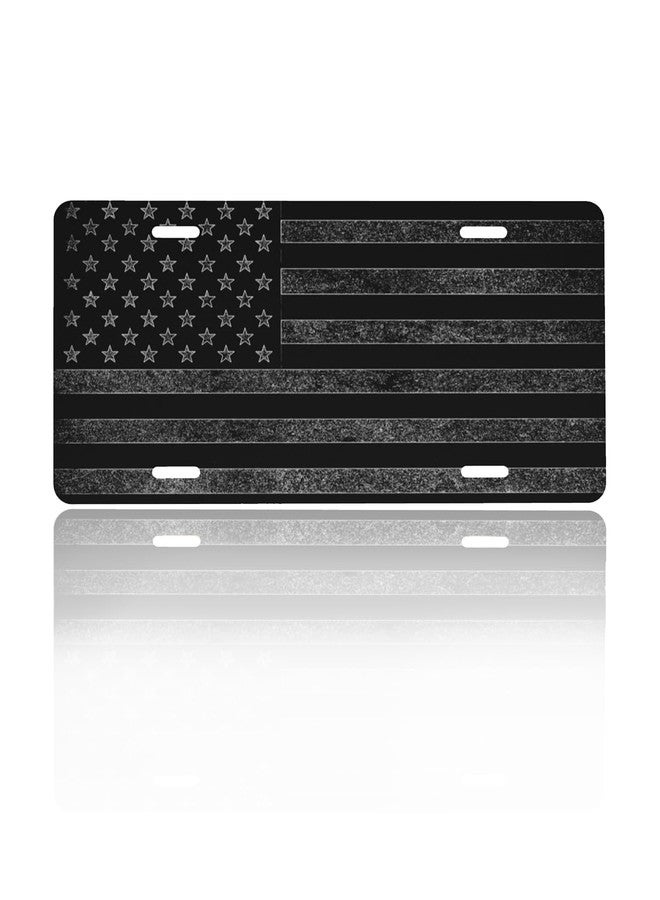 GACCAP License Plate Cover Car Decor Accessory Aluminum Metal Rust-Proof US Car Plate Novelty Vanity Tag Cover with 4 Holes for Men Women 6 * 12 in - Black Grey American Flag - Image 1