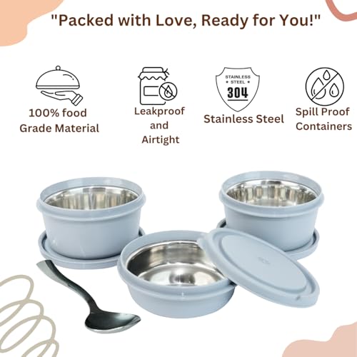 KOI Executive Lunch Box, Microwave Safe, 3 Inside Steel Container with BPA Free Lids (290ml, 450ml, 600ml, Steel Cutlery - Grey (Grey) - Image 4