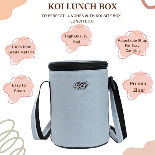 KOI Executive Lunch Box, Microwave Safe, 3 Inside Steel Container with BPA Free Lids (290ml, 450ml, 600ml, Steel Cutlery - Grey (Grey) - Image 5