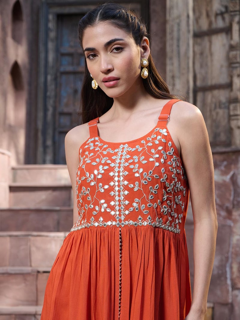 Stylum Women's Solid & Embrpodered Rayon Short Kurti Sharara Dupatta Set - Image 4