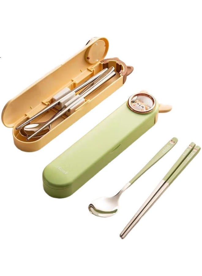 Onlycook 304 Stainless Steel Portable Tableware Set For Students And Children, Chopsticks And Spoon Set With Storage Box - Little Deer - Image 3