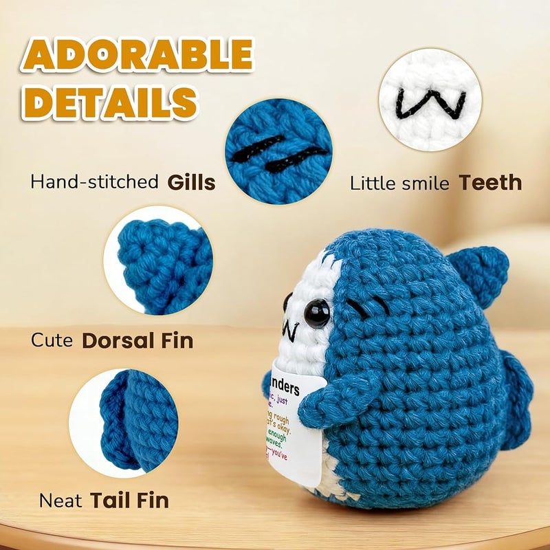 HaveLovely Positive Animals Crochet Shark Gift, Emotional Comfort Shark Plush with Support Message, Self Care and Mental Health Gift, Uplifting Thinking of You Gifts for Women Men - Image 3