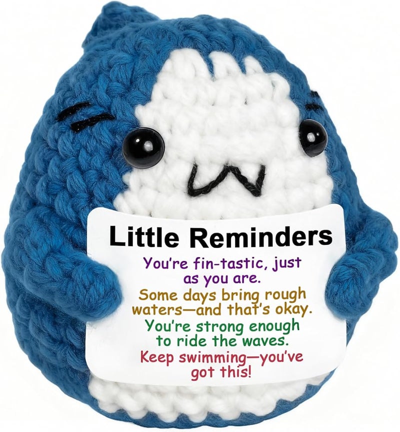 HaveLovely Positive Animals Crochet Shark Gift, Emotional Comfort Shark Plush with Support Message, Self Care and Mental Health Gift, Uplifting Thinking of You Gifts for Women Men - Image 1