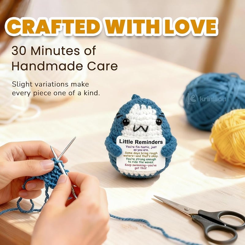 HaveLovely Positive Animals Crochet Shark Gift, Emotional Comfort Shark Plush with Support Message, Self Care and Mental Health Gift, Uplifting Thinking of You Gifts for Women Men - Image 4