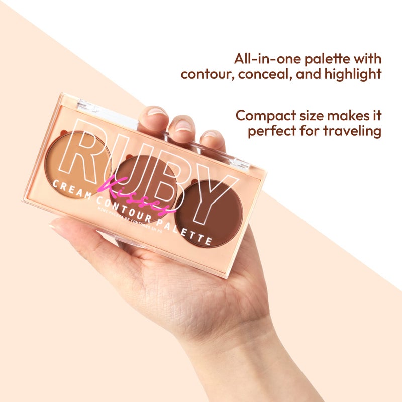 Ruby Kisses Contour Palette 3-in-1 Contour, Conceal, Highlight All-In-One Mini Palette, Long-Lasting, Easy to Blend Cream Contour Palette for Oily and Dry Skin (Medium To Tan) - Image 4