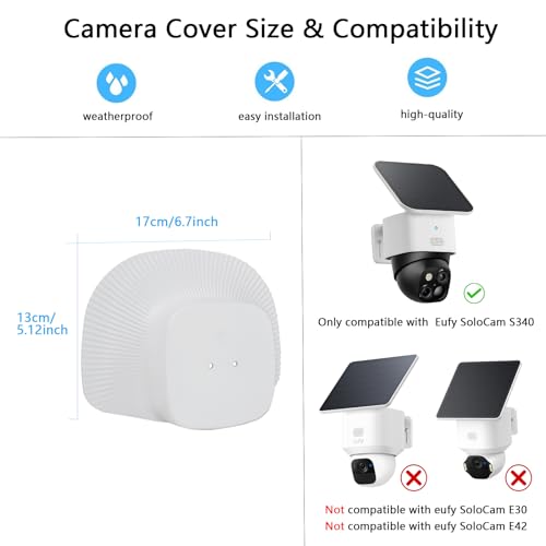 TEKCAM UV Rain Cover Compatible with Eufy SoloCam S340, Outdoor Solar Camera Cover, Weatherproof Camera Protector, Anti Glare, 1Pack (No Cam) - Image 2