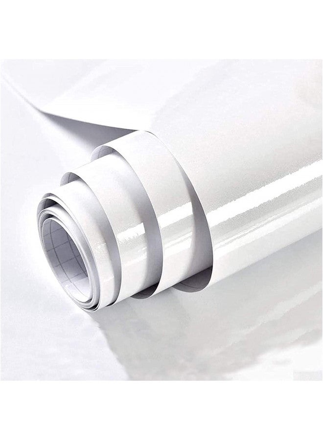 TANONE White Wallpaper 17.7" X 118" Peel and Stick Countertop Wallpaper Glossy Self Adhesive Removable Decorative Upgrade Vinyl Film for Kitchen Countertop Cabinets Table - Image 1