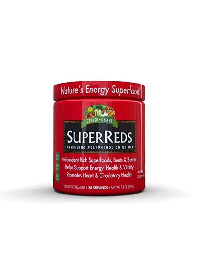 GARDEN GREENS - Super Reds Energizing Polyphenol Superfoods Antioxidants Powder Drink Mix 30Servings7.4 Ounce - Image 1