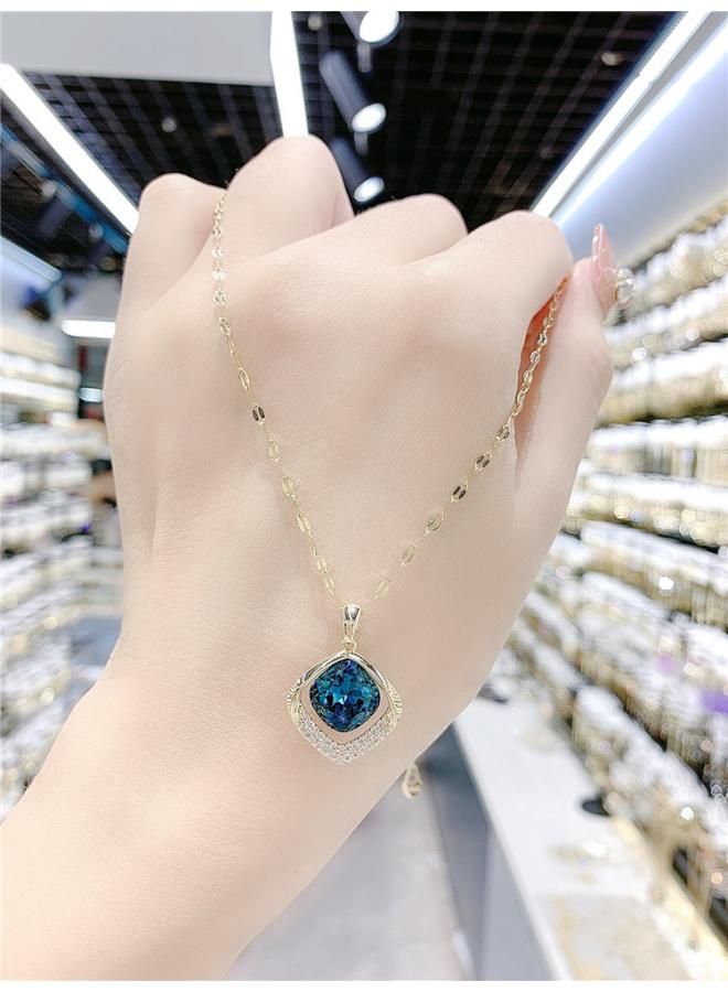 High Sense Blue Geometric Crystal Necklace Women's New Fashion Temperament Fashion Net Red Short Clavicle Chain Necklace Chain