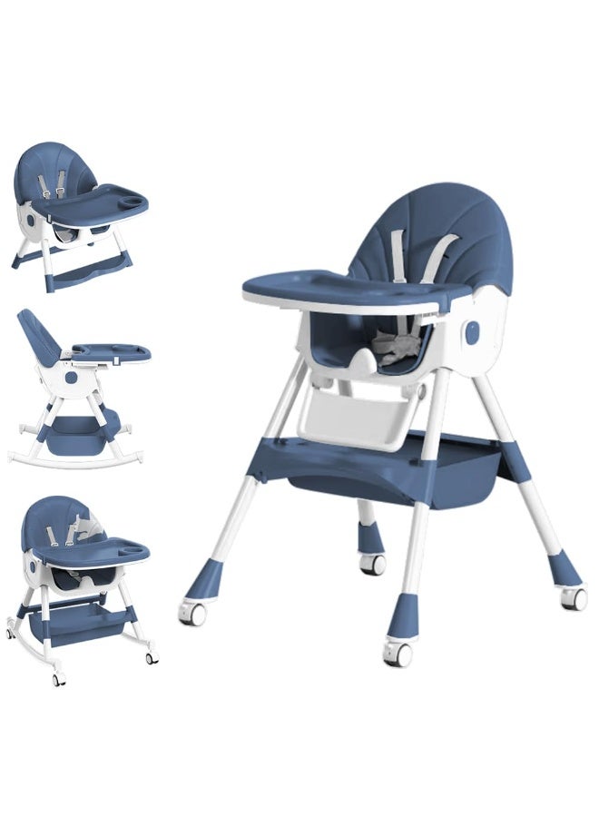 أبيكسلل كرسي أطفال عالي 5 في 1، كرسي طعام قابل للتحويل للأطفال والرضع، مع مسند ظهر وصينية قابلة للتعديل، تصميم قابل للطي بعجلات، وسادة PU، سهل التنظيف، مناسب من عمر 0 إلى 5 سنوات - Image 1