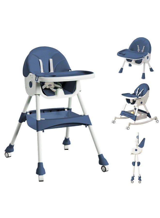 أبيكسلل كرسي أطفال عالي 5 في 1، كرسي طعام قابل للتحويل للأطفال والرضع، مع مسند ظهر وصينية قابلة للتعديل، تصميم قابل للطي بعجلات، وسادة PU، سهل التنظيف، مناسب من عمر 0 إلى 5 سنوات - Image 2