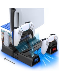 Bukela PS5 Stand with Cooling Station, PS5 Controller Charging Station for Playstation 5 Console CD/Digital Edition, PS5 Accessory Vertical Stand with 3-Stage Cooling Fan, and 11 Game Storage Cases (Black)  - Image 1