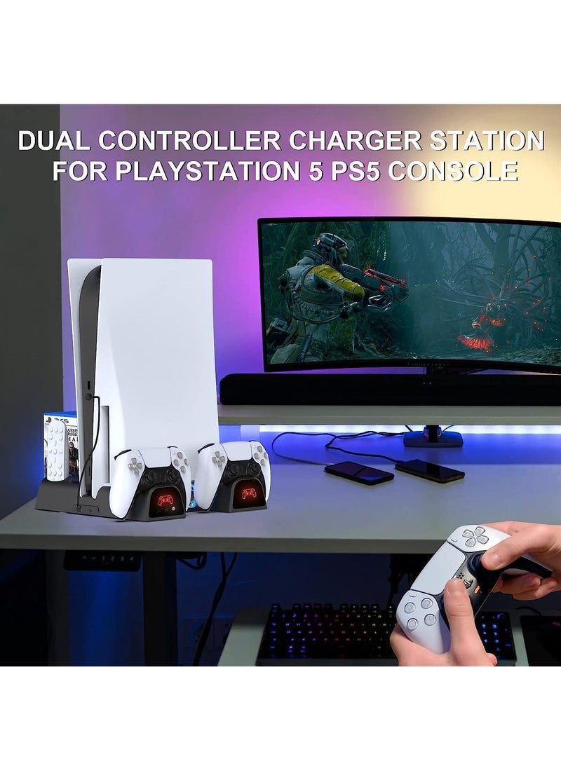 PS5 Stand with Cooling Station, PS5 Controller Charging Station for Playstation 5 Console CD/Digital Edition, PS5 Accessory Vertical Stand with 3-Stage Cooling Fan, and 11 Game Storage Cases (Black)