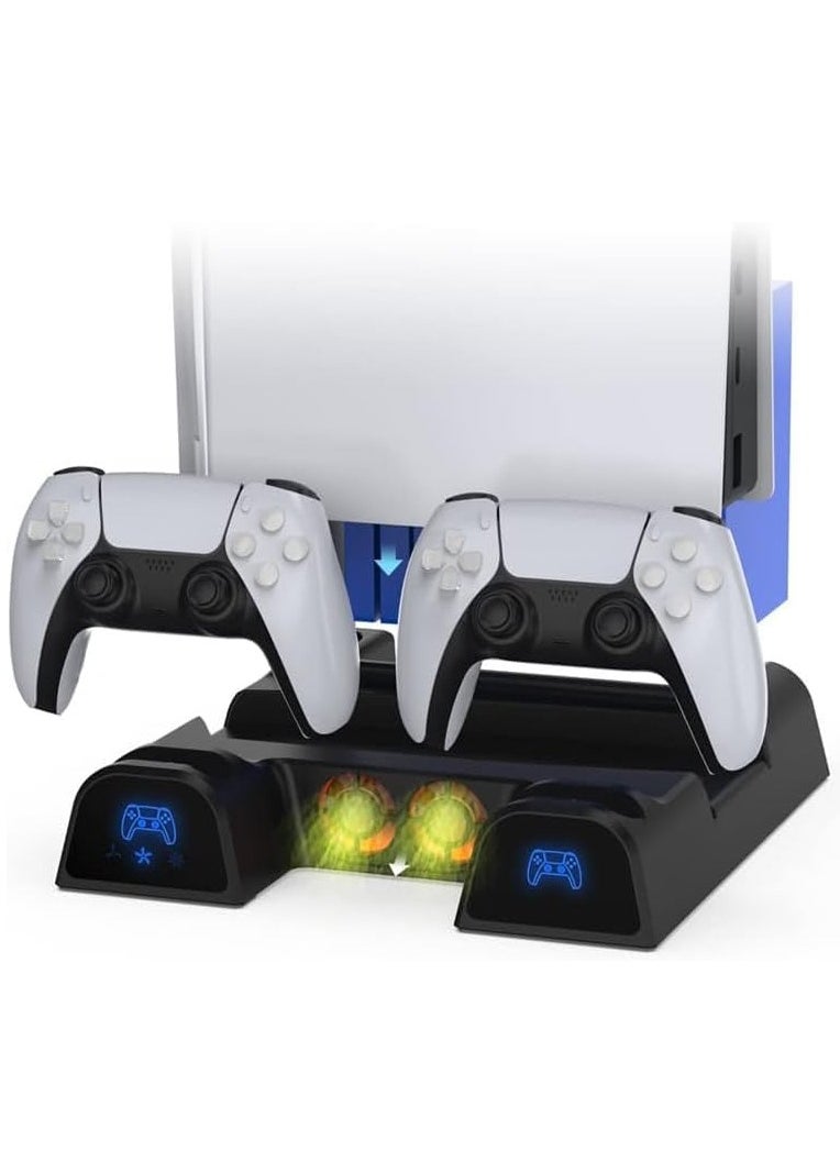 PS5 Stand with Cooling Station, PS5 Controller Charging Station for Playstation 5 Console CD/Digital Edition, PS5 Accessory Vertical Stand with 3-Stage Cooling Fan, and 11 Game Storage Cases (Black)