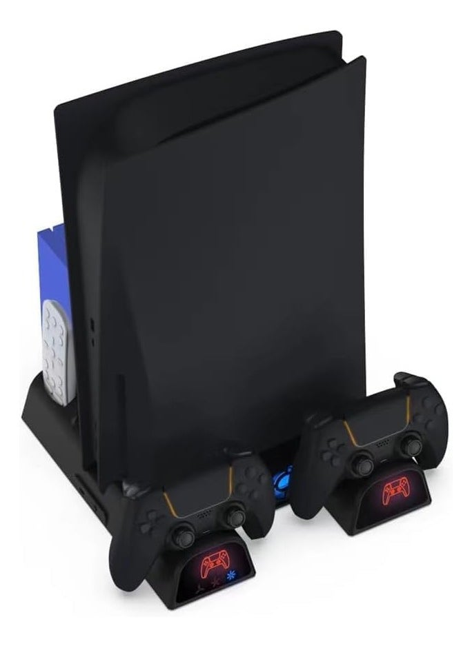 PS5 Stand with Cooling Station, PS5 Controller Charging Station for Playstation 5 Console CD/Digital Edition, PS5 Accessory Vertical Stand with 3-Stage Cooling Fan, and 11 Game Storage Cases (Black)