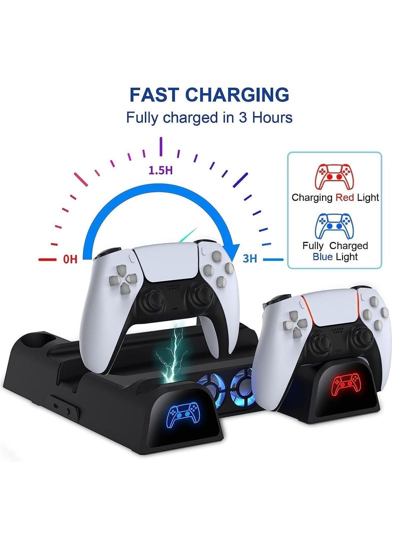 PS5 Stand with Cooling Station, PS5 Controller Charging Station for Playstation 5 Console CD/Digital Edition, PS5 Accessory Vertical Stand with 3-Stage Cooling Fan, and 11 Game Storage Cases (Black)