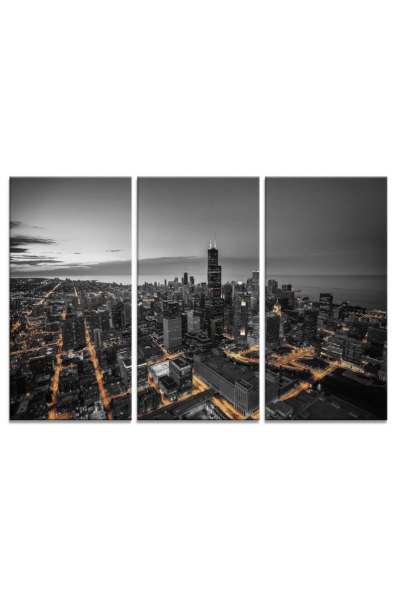 Artbrush Tower Houston Skyline Wall Art Texas City Night View Canvas Framed Wall Decor - Image 1